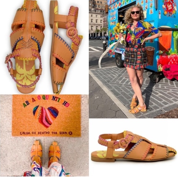 Farm rio Sz 9 Colorful whipstitch palm tree Stitched Leather Sandals